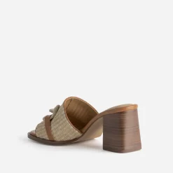 Mule à talon beige effet raphia^Eram