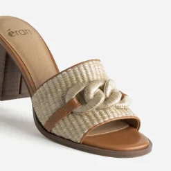Mule à talon beige effet raphia^Eram