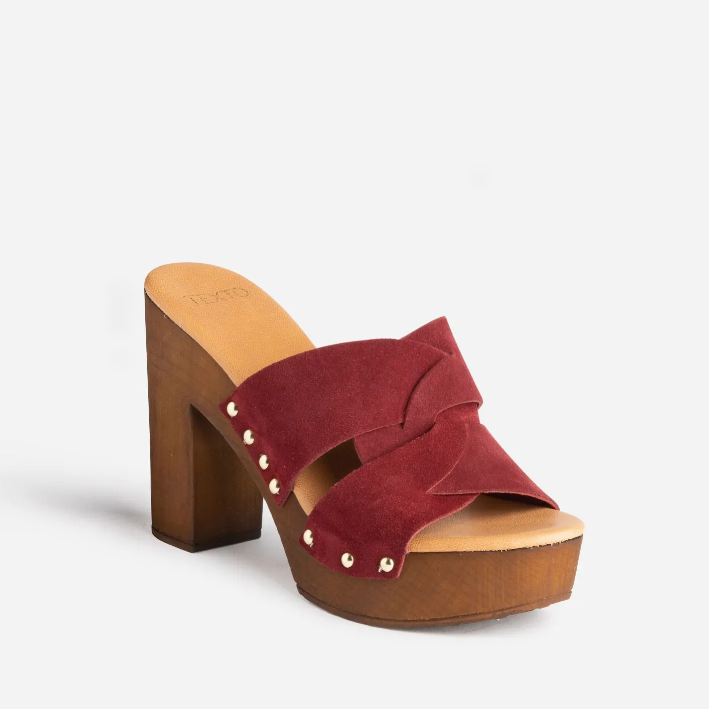 Mule à talon bordeaux en cuir velours^Texto Hot