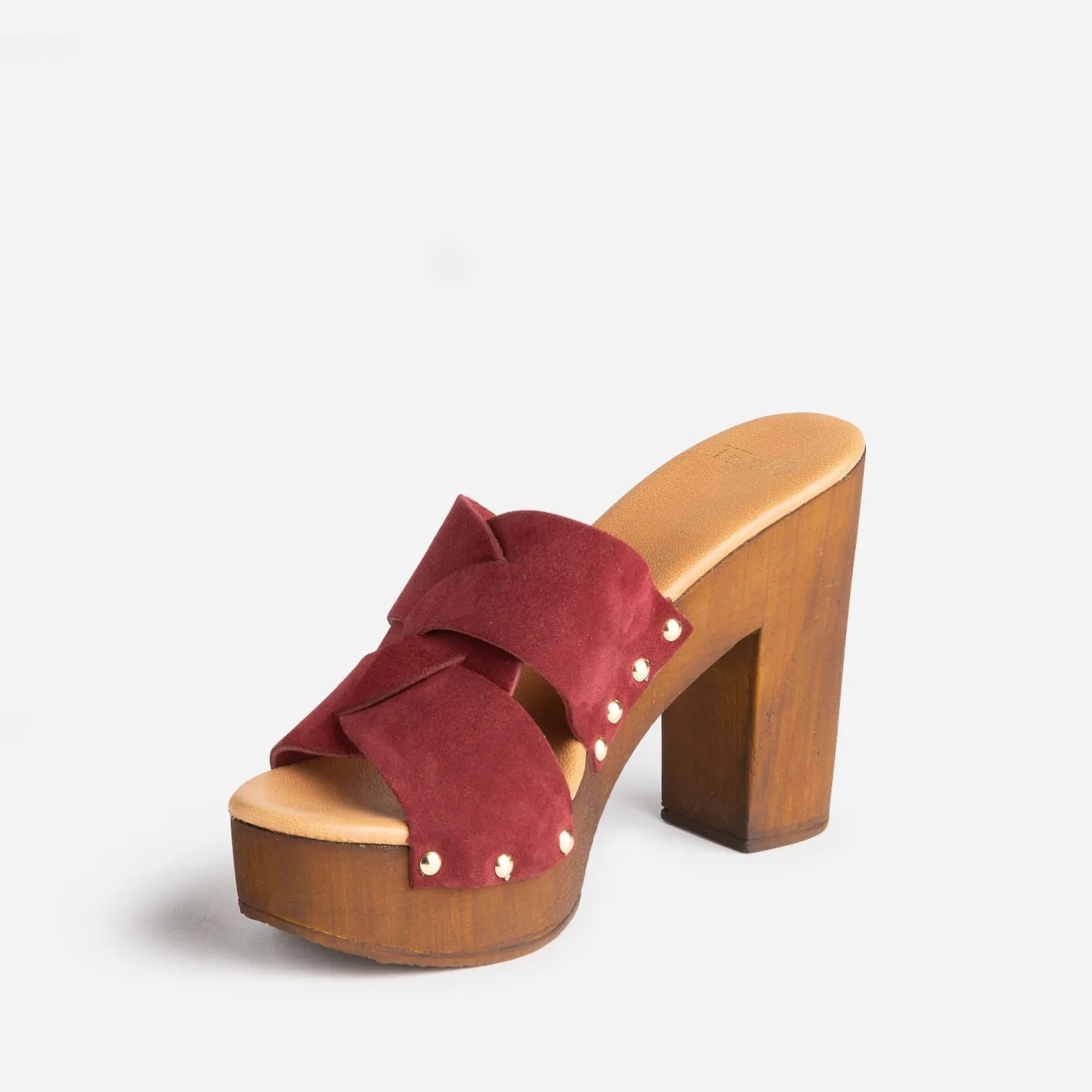 Mule à talon bordeaux en cuir velours^Texto Hot