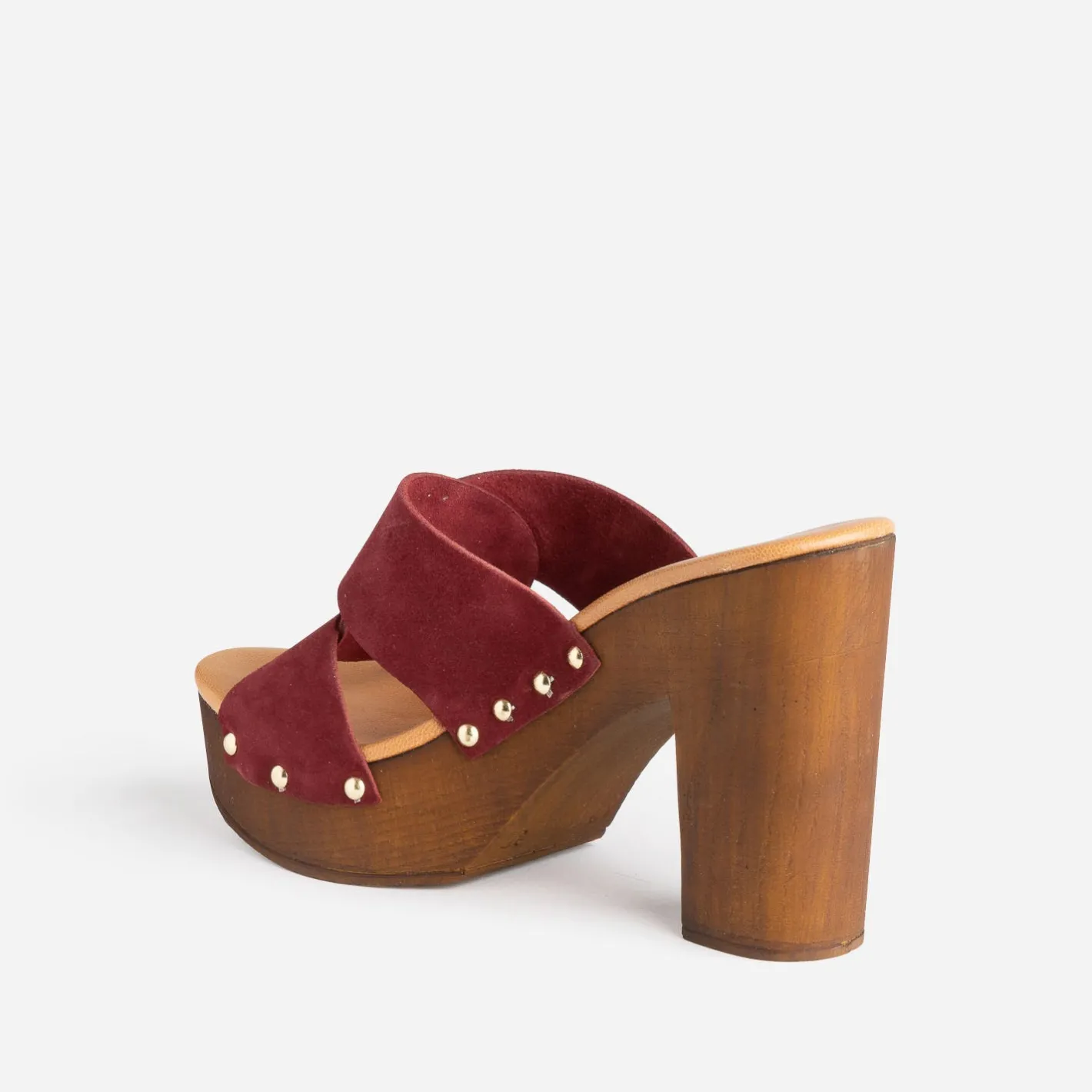 Mule à talon bordeaux en cuir velours^Texto Hot