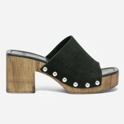 Mule à talon e en cuir velours^Texto New