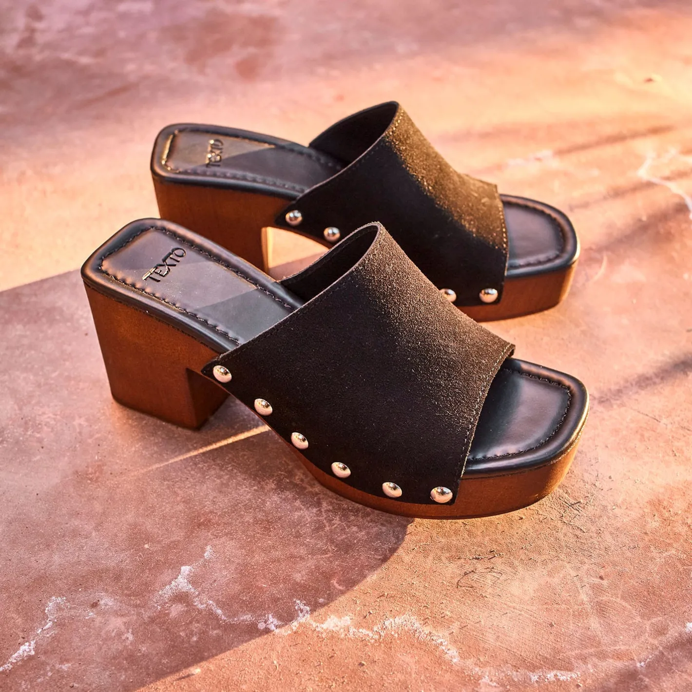Mule à talon e en cuir velours^Texto New
