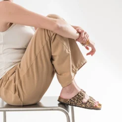 Mule anatomique beige cuir velours effet léopard^Eram Outlet