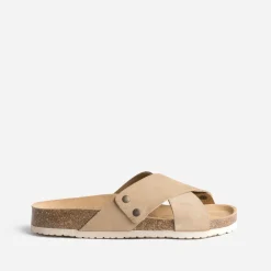 Mule anatomique beige en cuir velours éco-conçu^Eram Outlet