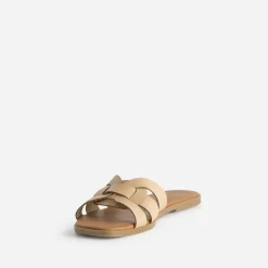 Mule beige cuir brides tressées^Eram Discount