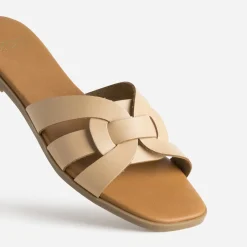 Mule beige cuir brides tressées^Eram Discount