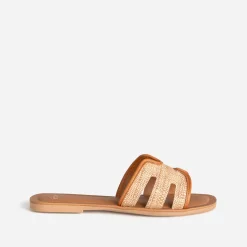 Mule effet raphia bords camel cuir^Eram Outlet