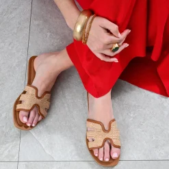 Mule effet raphia bords camel cuir^Eram Outlet