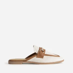 Mule bi-matière lin bordé cognac^Eram Online