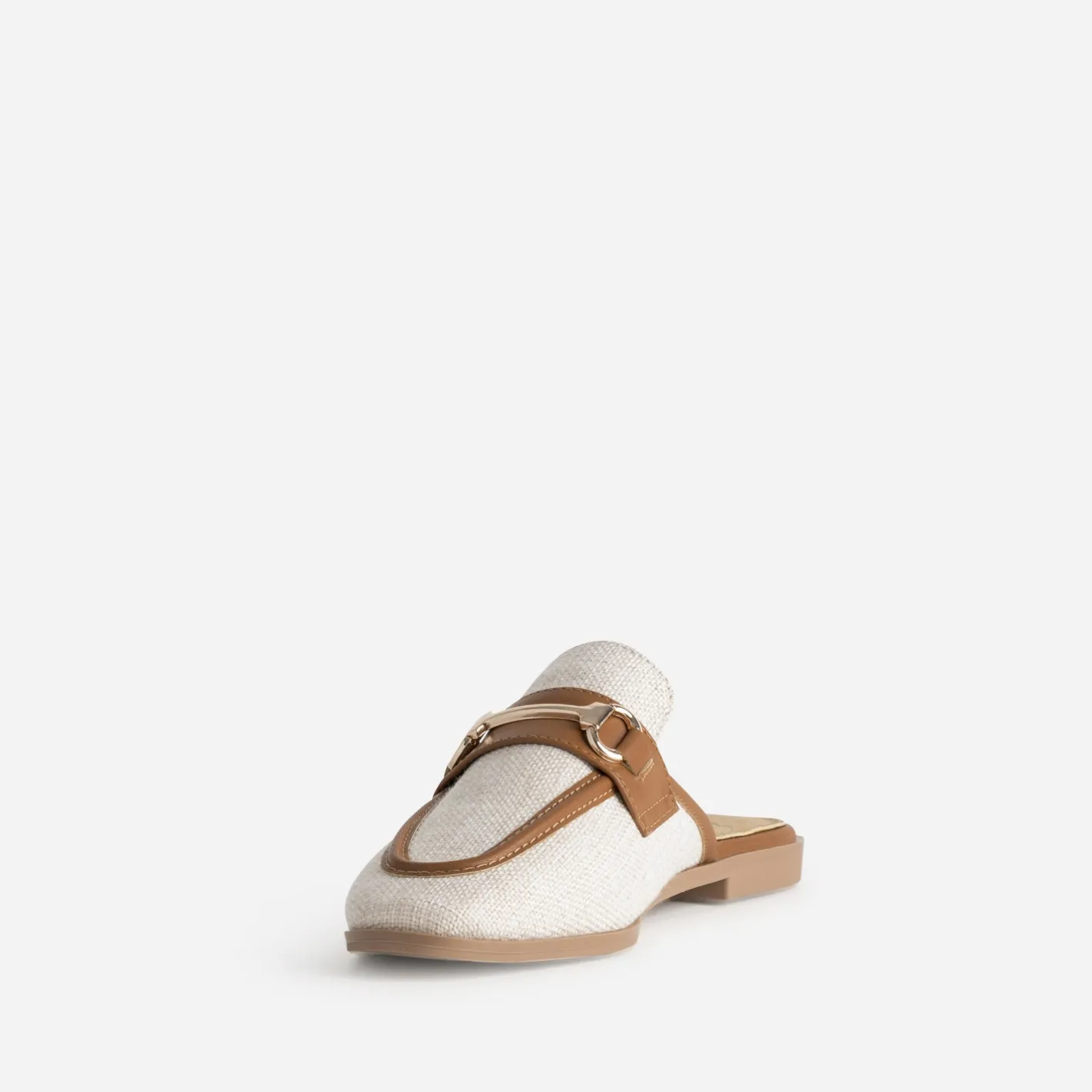 Mule bi-matière lin bordé cognac^Eram Online
