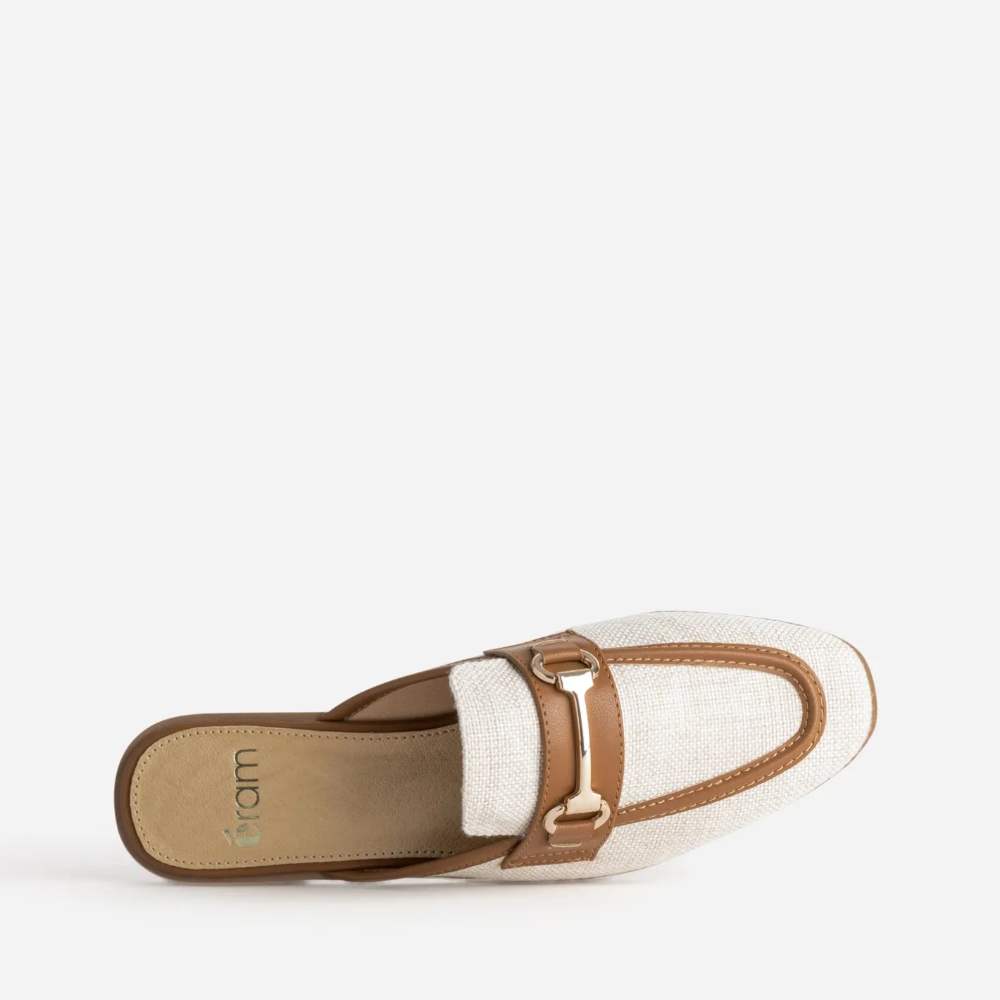 Mule bi-matière lin bordé cognac^Eram Online