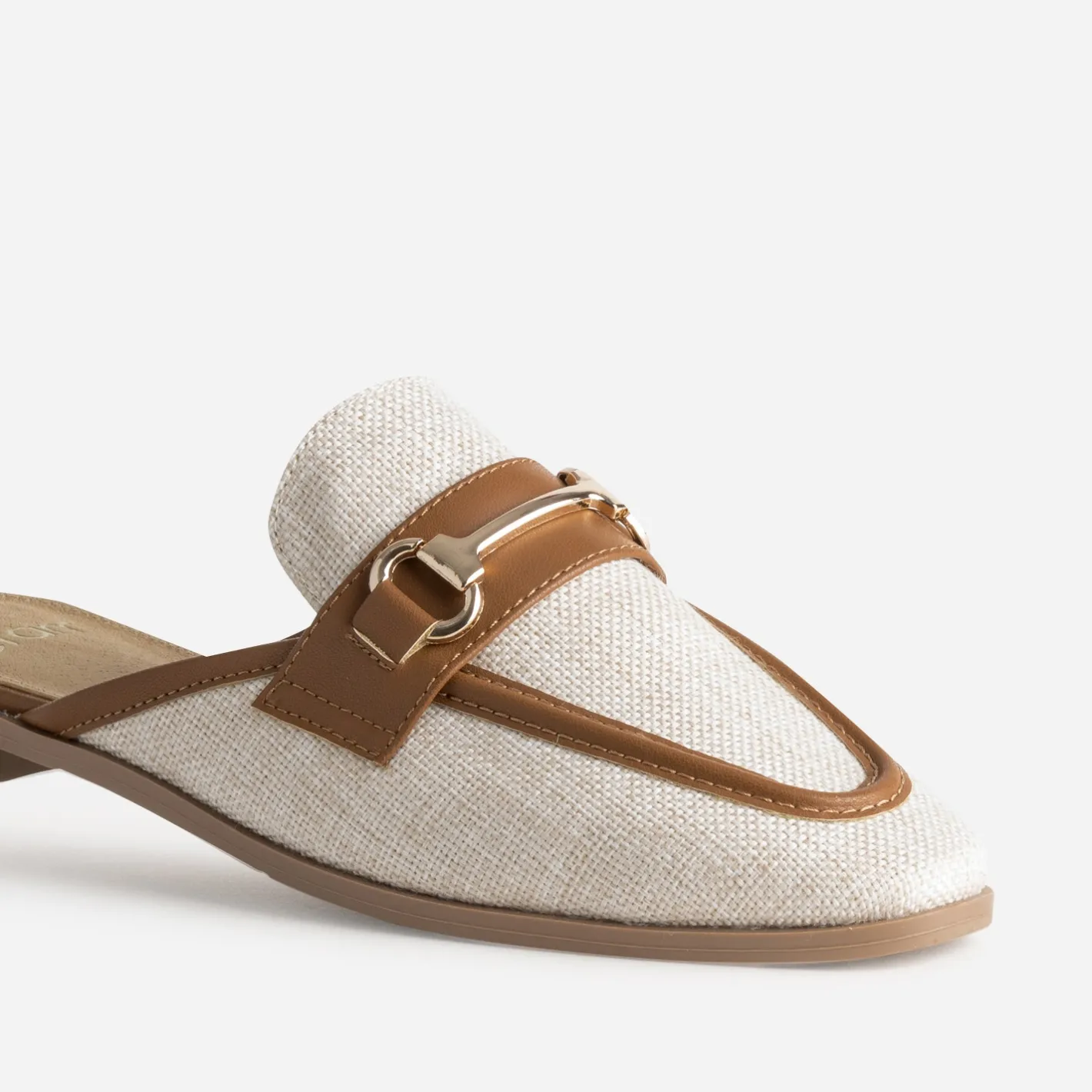 Mule bi-matière lin bordé cognac^Eram Online