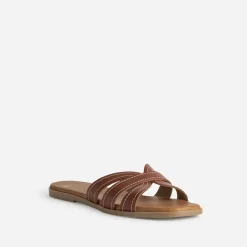 Mule cognac cuir brides détails couture^Eram