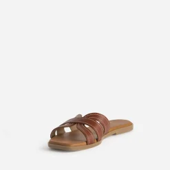 Mule cognac cuir brides détails couture^Eram