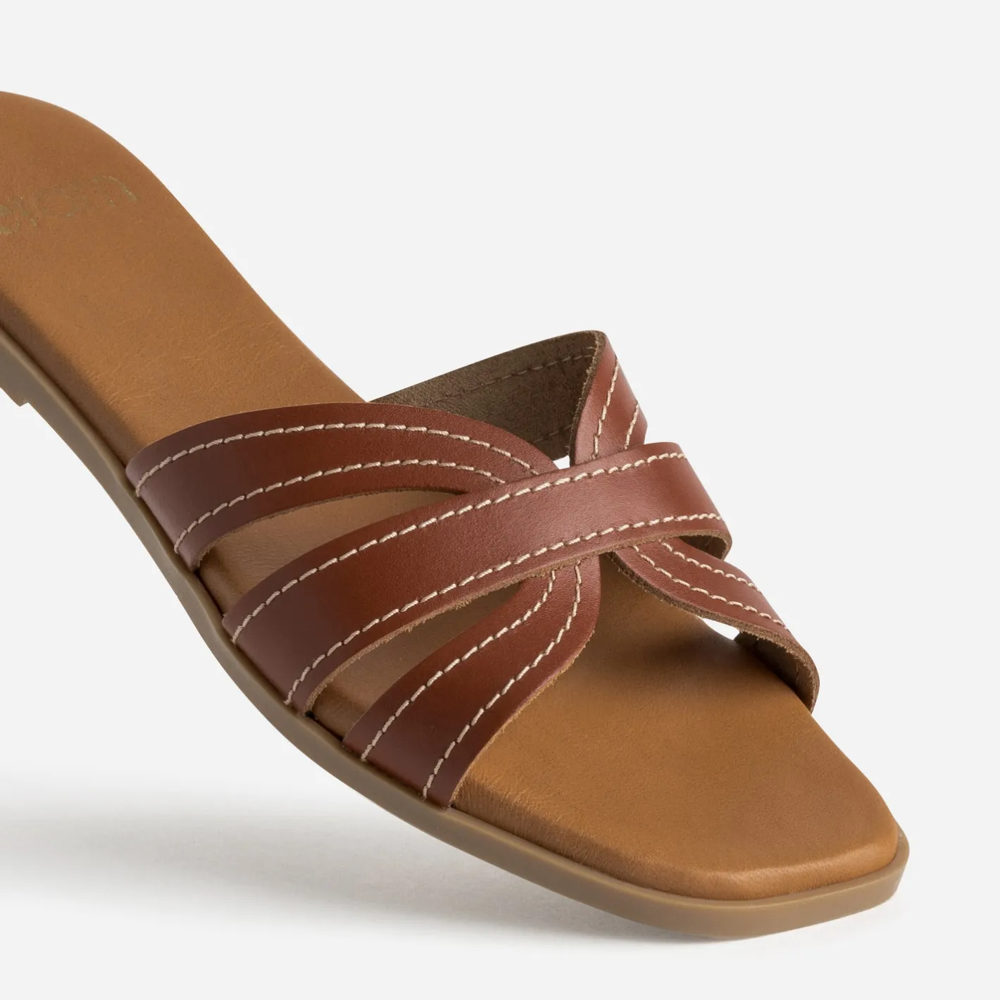 Mule cognac cuir brides détails couture^Eram