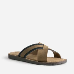 Mule marron éco-conçue en cuir et denim^Eram Online