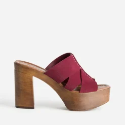 Mule bordeaux cuir velours à talon^Texto Online