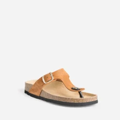 Mule-tong anatomique foncé en cuir velours éco-conçu^Eram Online