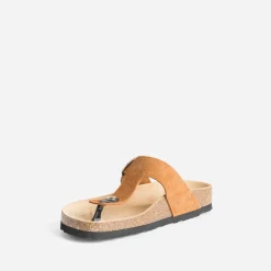 Mule-tong anatomique foncé en cuir velours éco-conçu^Eram Online