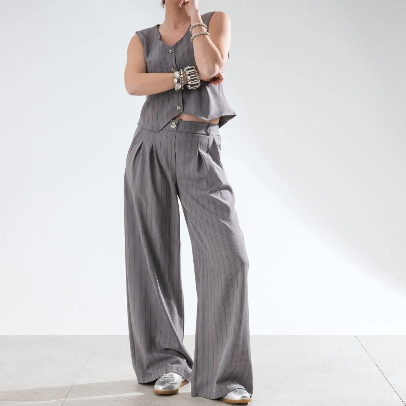 Pantalon de tailleur rayures tennis^Texto New