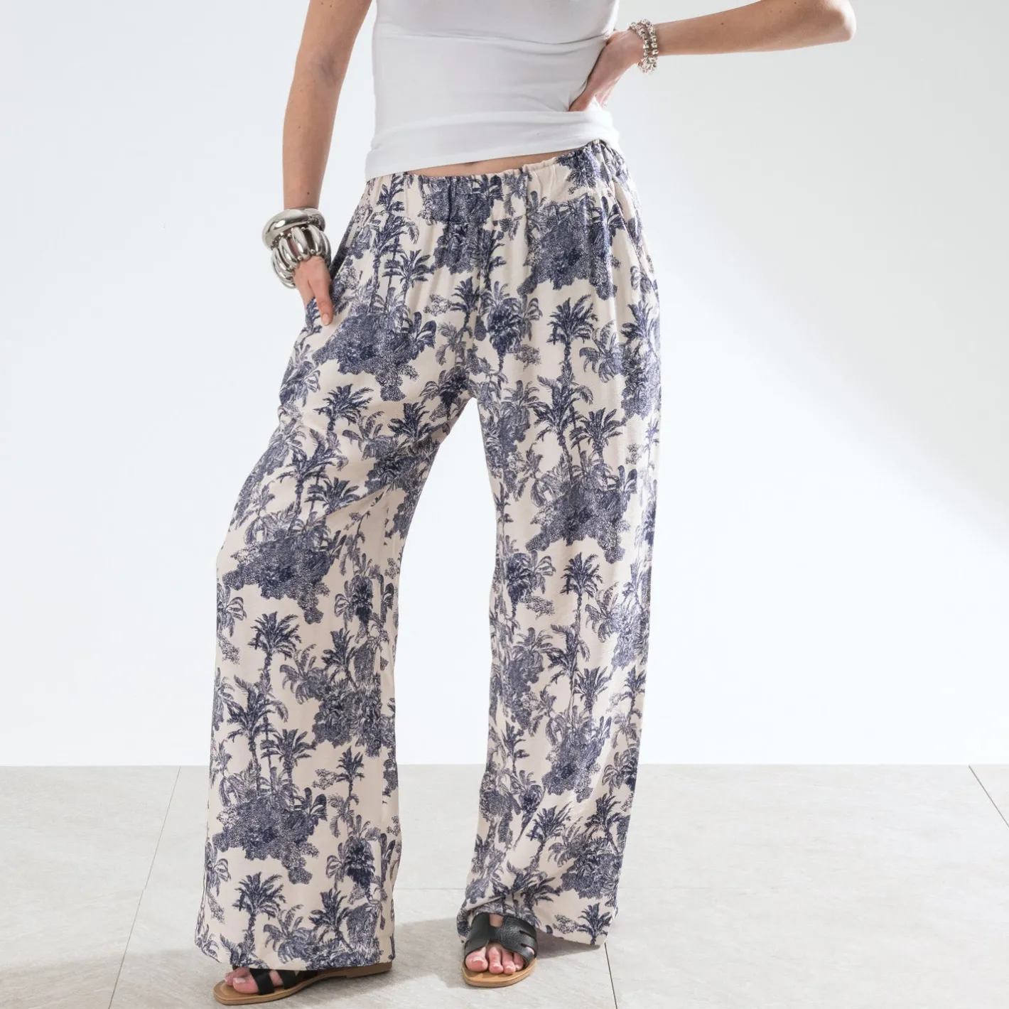 Pantalon écru imprimé palmiers^Texto Clearance