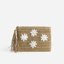Pochette paille papier détails fleurs^Eram Outlet