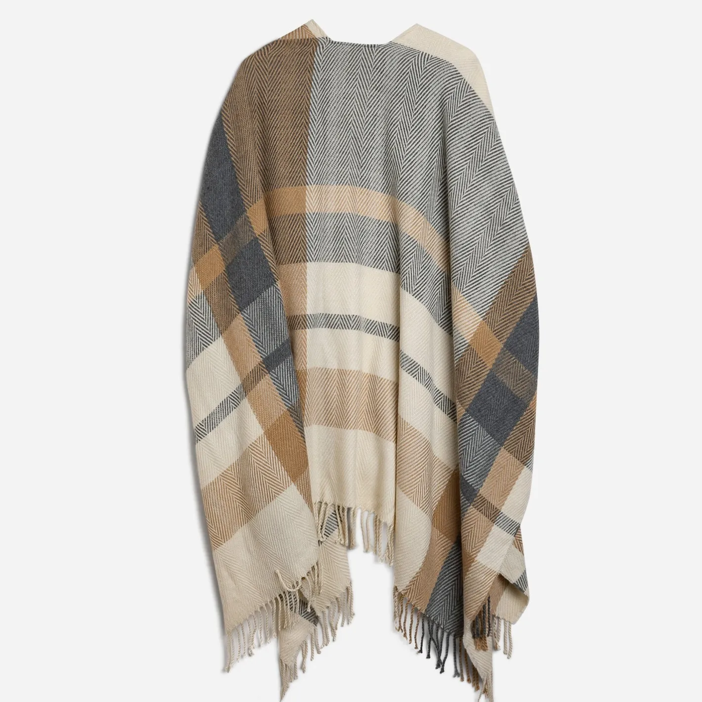 Poncho , écru, gris à motif carreaux^Eram Clearance