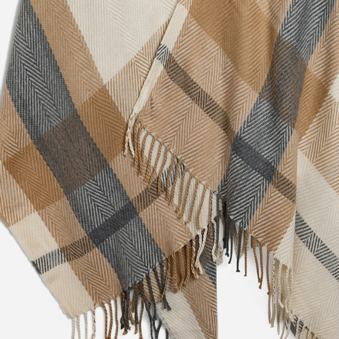 Poncho , écru, gris à motif carreaux^Eram Clearance