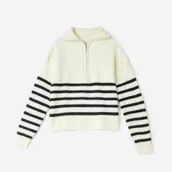 Pull marinière écru tricot à col camionneur^Texto Sale