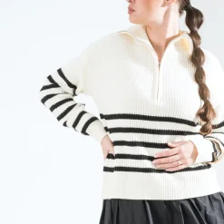 Pull marinière écru tricot à col camionneur^Texto Sale