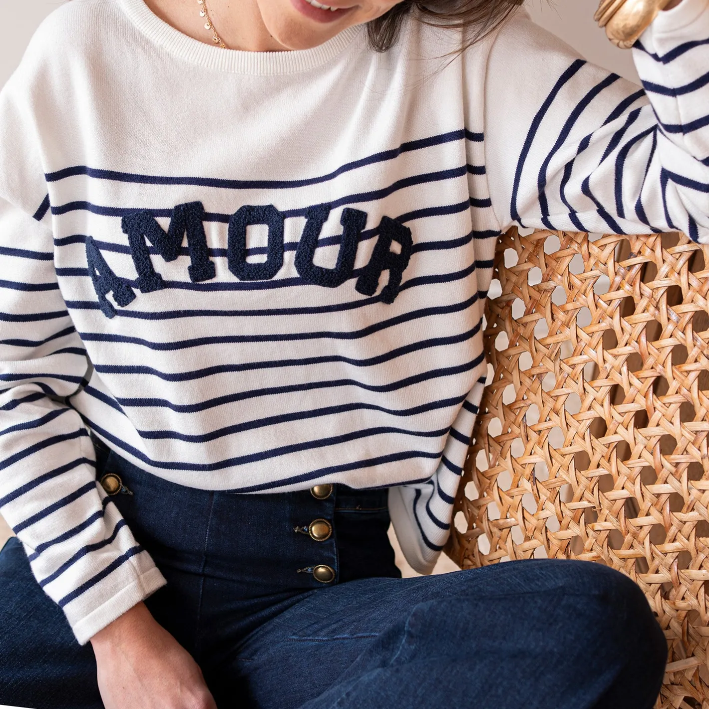 Pull marinière message bouclette^Texto Discount