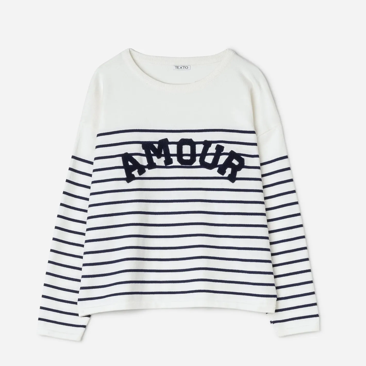 Pull marinière message bouclette^Texto Discount