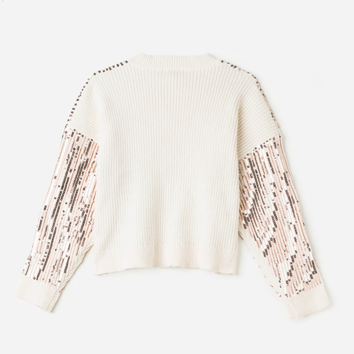 Pull écru brodé sequins rose cuivré^Texto Sale