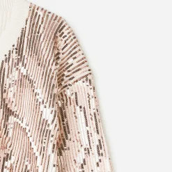 Pull écru brodé sequins rose cuivré^Texto Sale