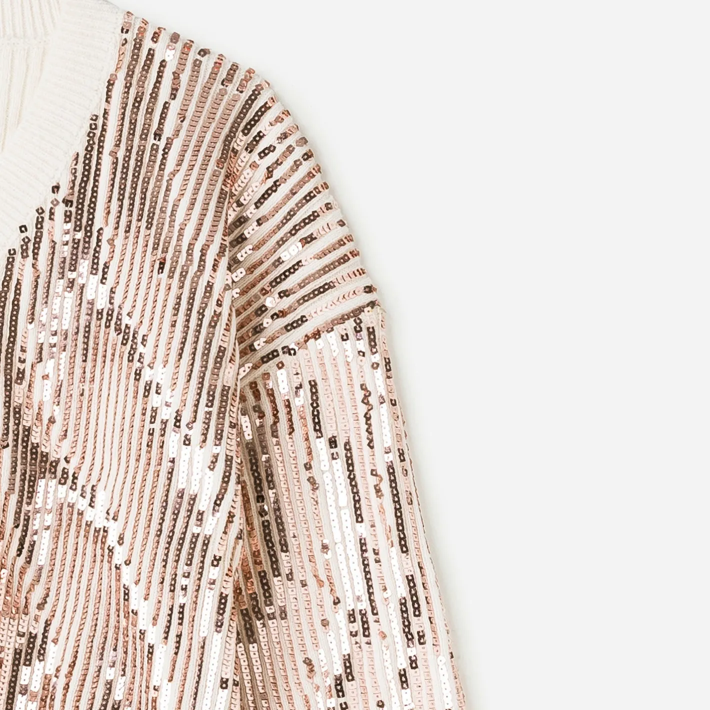 Pull écru brodé sequins rose cuivré^Texto Sale