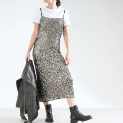 Robe longue e sequins argentés^Texto Hot