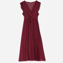 Robe longue rouge foncé plissée^Texto Sale