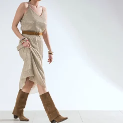 Robe beige métallisé fines bretelles^Texto Online