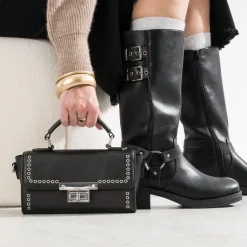Sac bandoulière noir métalleries ées^Texto Clearance