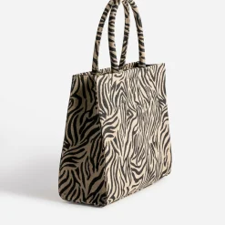 Sac cabas beige foncé à motif zébré^Texto Online