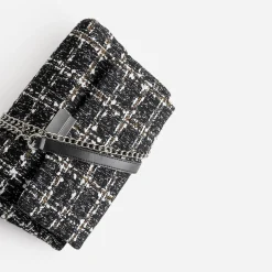 Sac noir textile façon tweed à carreaux^Texto Online