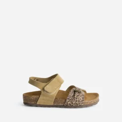 Sandale beige cuir velours effet léopard^Buggy Online