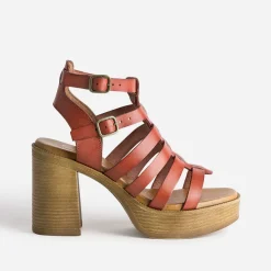 Sandale cage brique en cuir^Texto Clearance