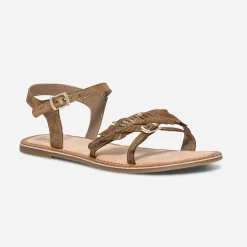 Sandale camel en cuir métallisé avec feuilles^Eram Discount