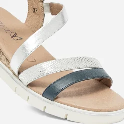Sandale compensée bleu grisé et argent en cuir^Caprice Sale