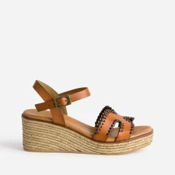 Sandale compensée cuir tressé marron^Eram Clearance