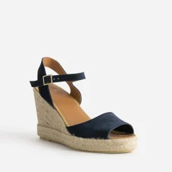 Sandale compensée marine en cuir velours éco-conçu^Eram Outlet