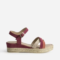 Sandale compensée prune en cuir velours^Eram Discount