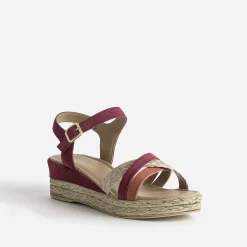 Sandale compensée prune en cuir velours^Eram Discount